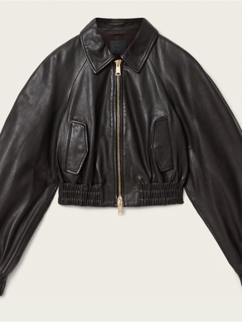 ALLSAINTS Anouk Leather Crop Bomber Jacket Bitter Brown Size M